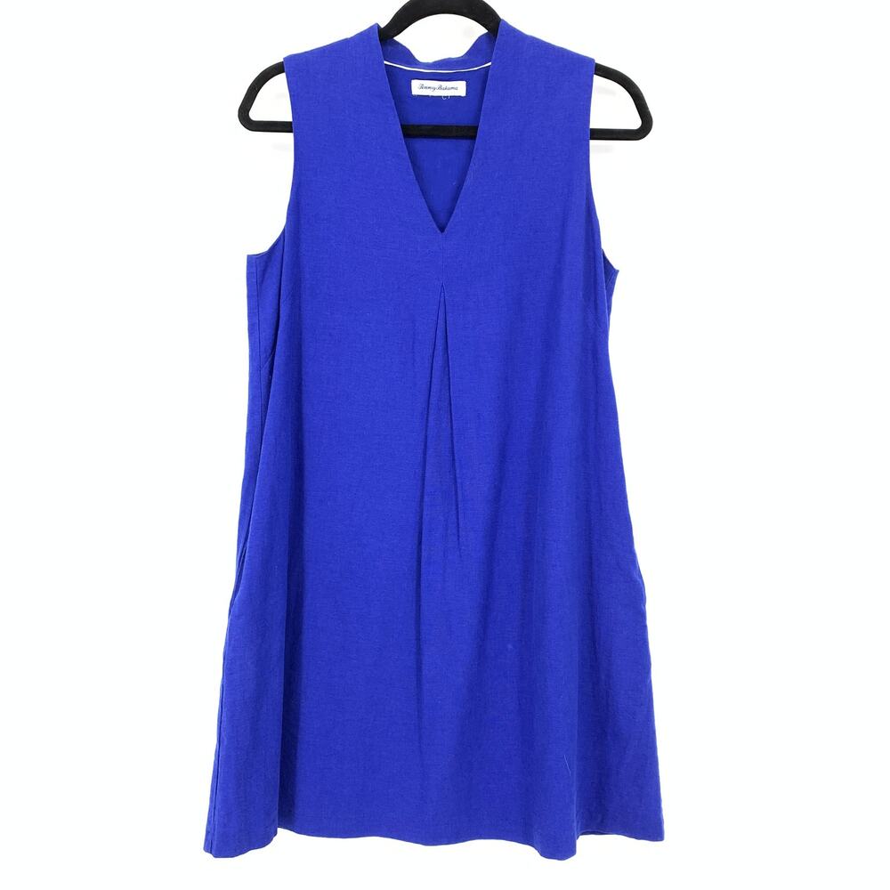Tommy Bahama V-Neck Sleeveless Linen Dress Womens Apx Sz Medium Blue
